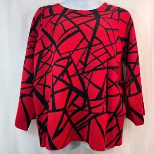 Premise Woman 1X Red Black Abstract Geometric Knit Pullover Art‎ Party Sweater